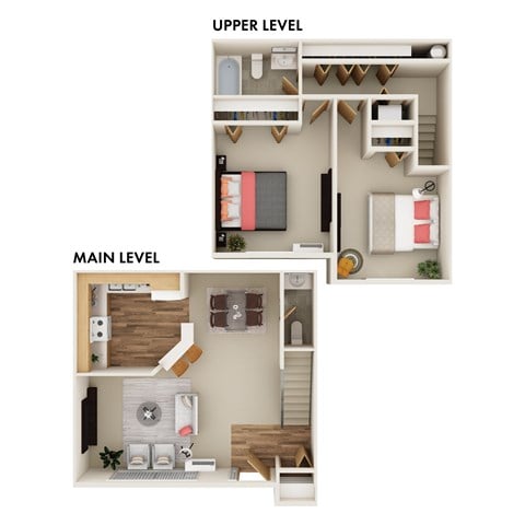 Floor plan for 2 beds, 1.5 baths, 990 sqft